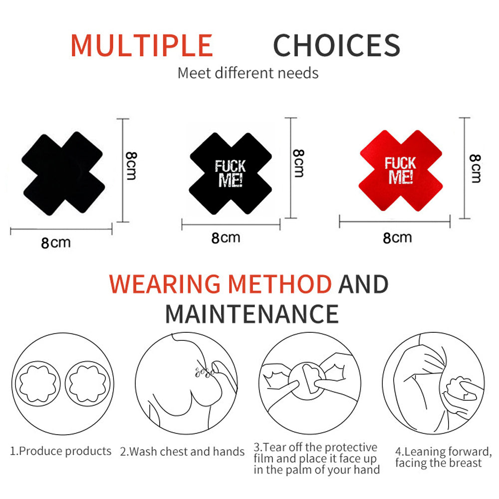 10 Pack Black Red Cross Pasties Letter Print Nippe Covers Black Luminous Pasties