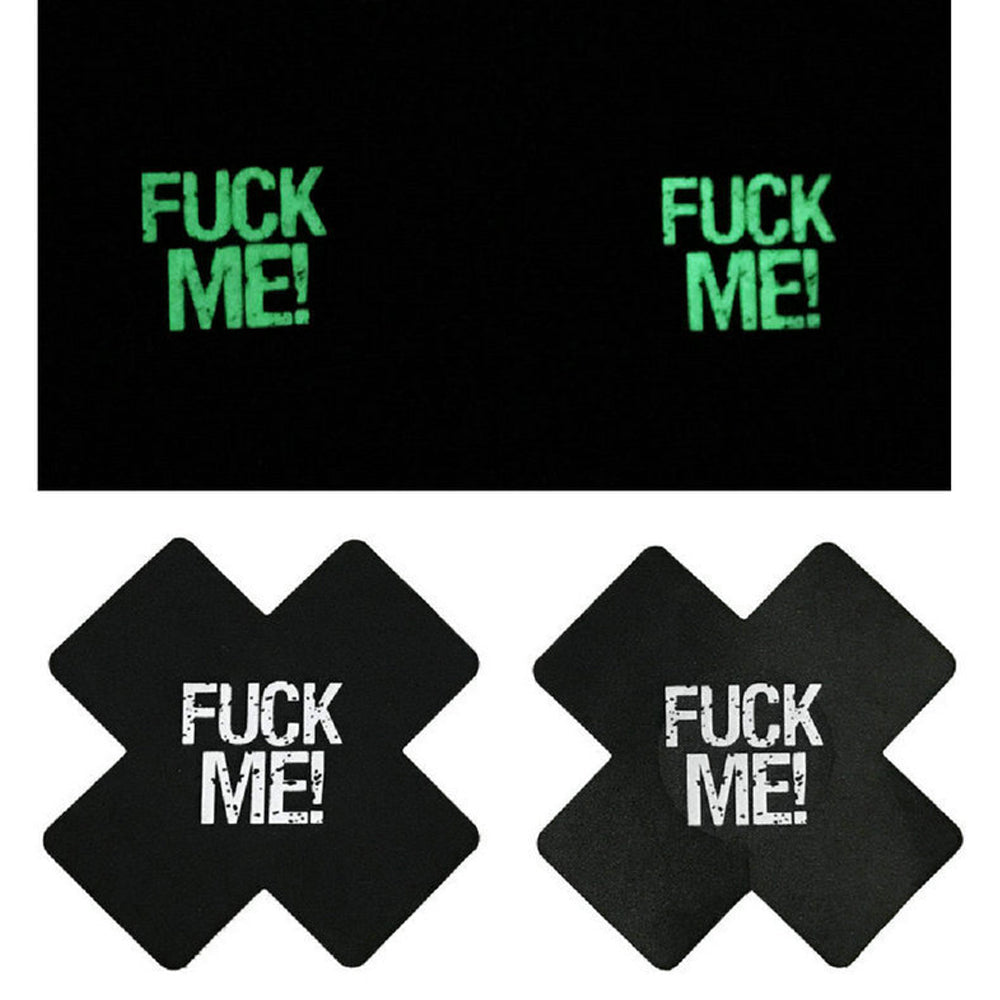 10 Pack Black Red Cross Pasties Letter Print Nippe Covers Black Luminous Pasties