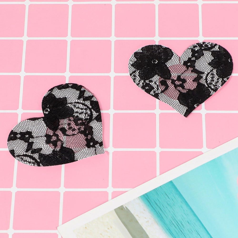3 Pack Lace Pasties Black Cross & Heart & Round Nipple Covers