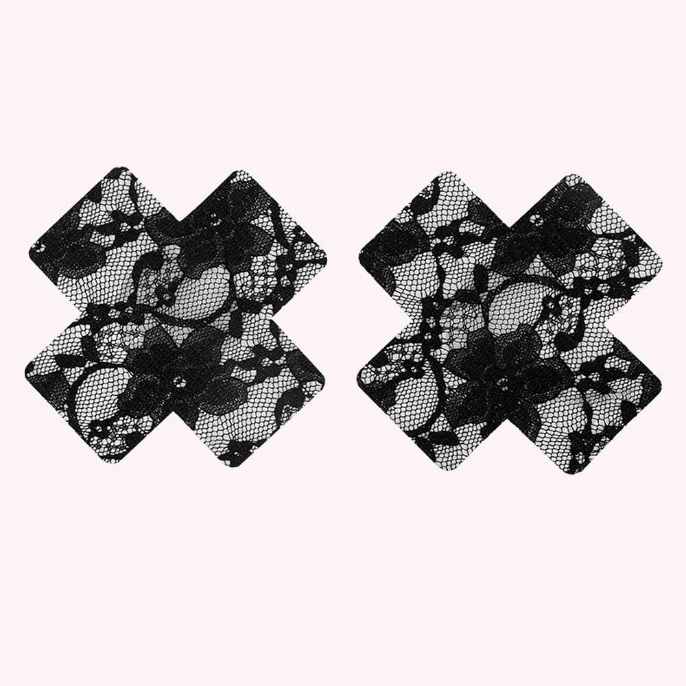 3 Pack Lace Pasties Black Cross & Heart & Round Nipple Covers