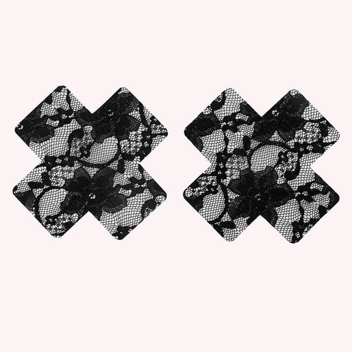 3 Pack Lace Pasties Black Cross & Heart & Round Nipple Covers