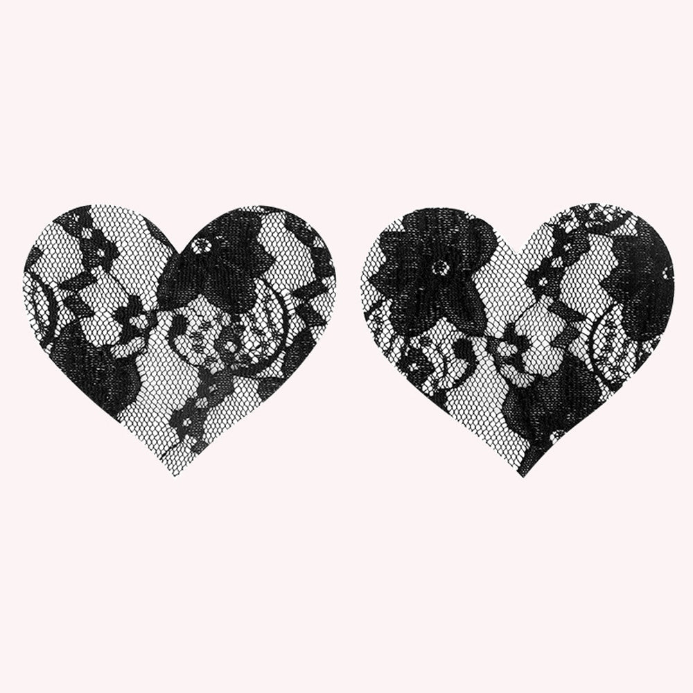 3 Pack Lace Pasties Black Cross & Heart & Round Nipple Covers