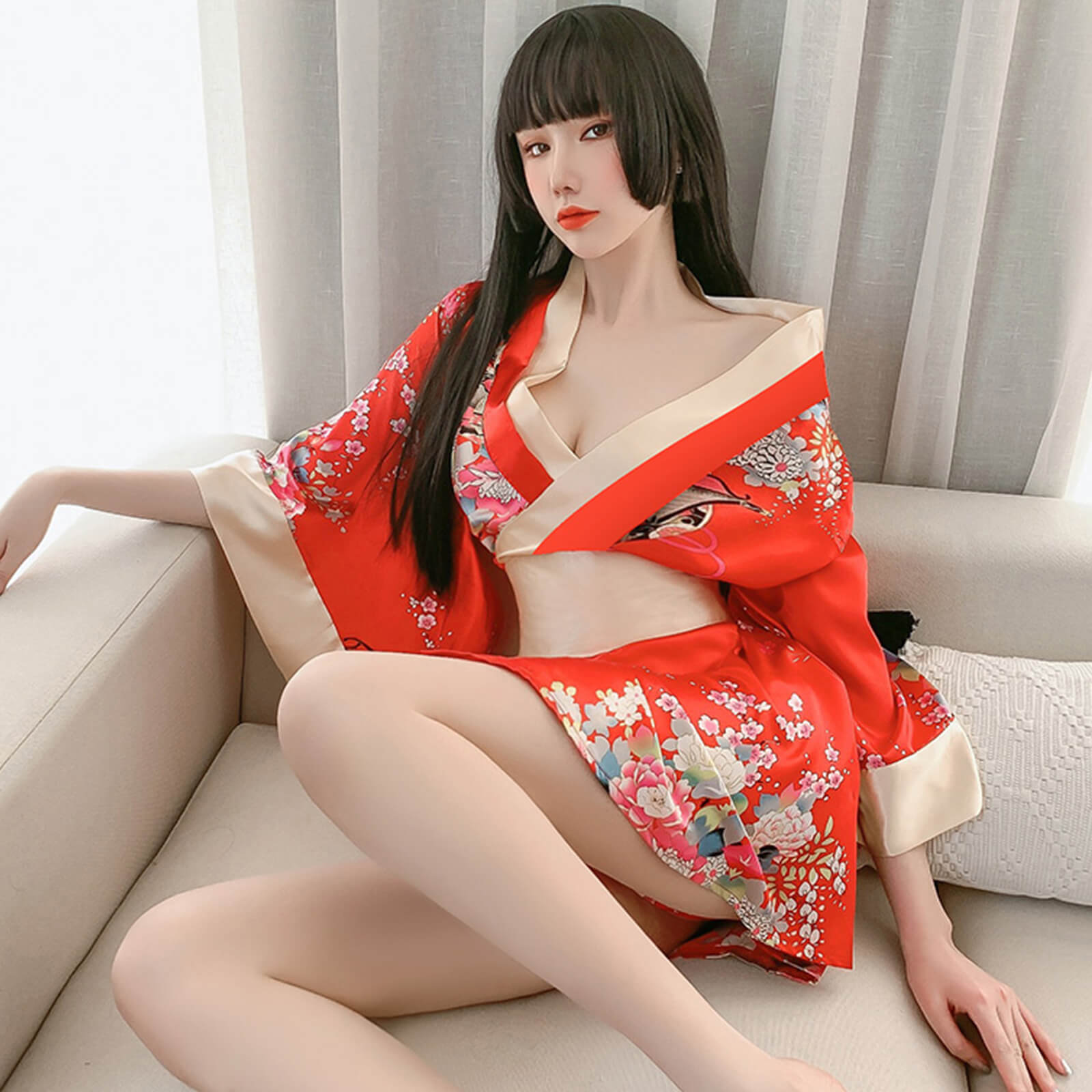 2 Colors Women's Traditional Japanese Yukata Kimono Flower Print Short Kimono Cosplay Costume