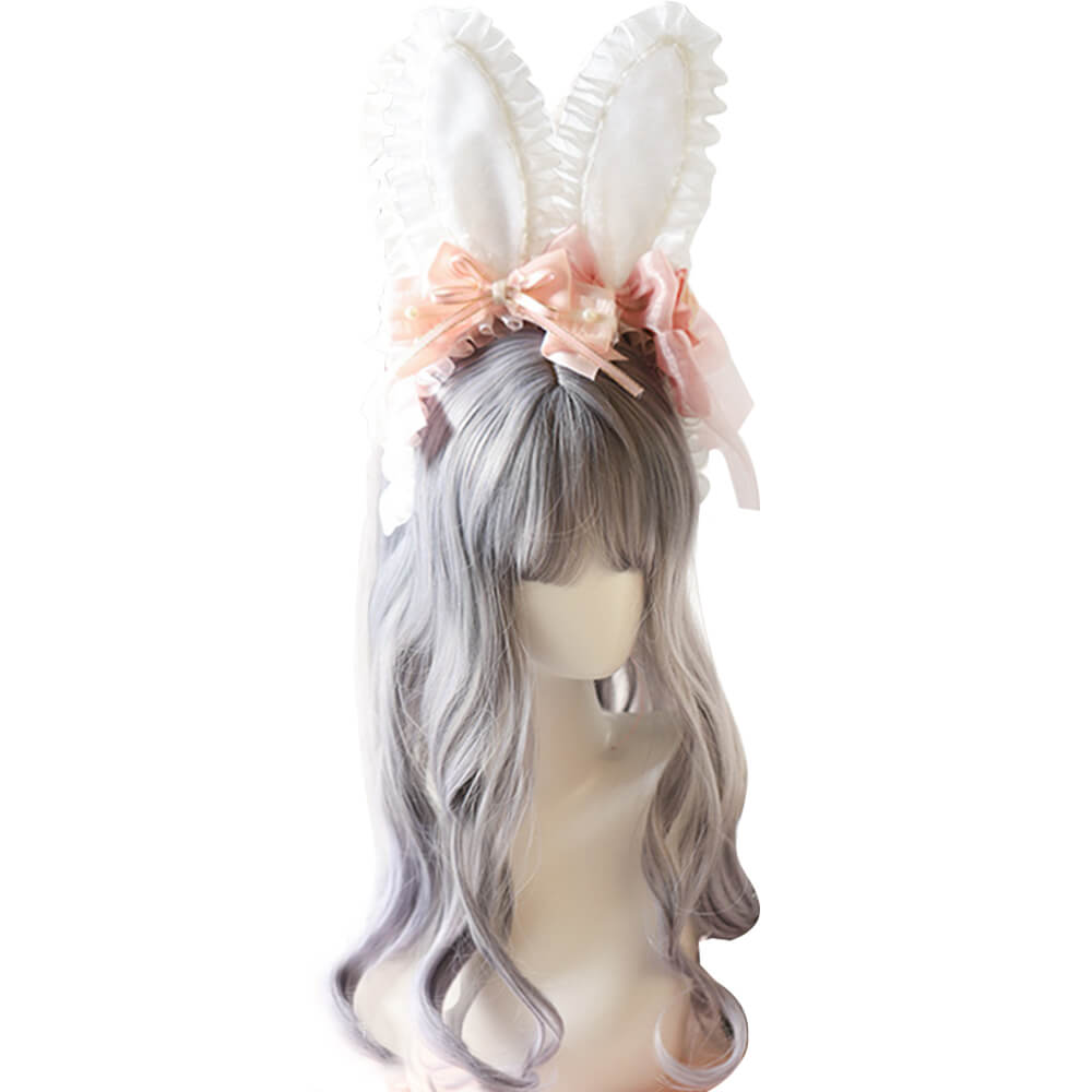 Lolita Hair Accessory Headband Cute Bunny Ears Bow Lace Cosplay Headwear