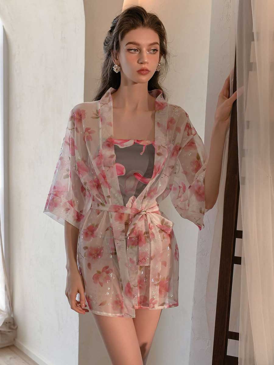 3 Piece Floral Lingerie Robe