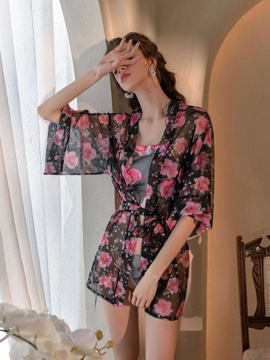 3 Piece Floral Lingerie Robe