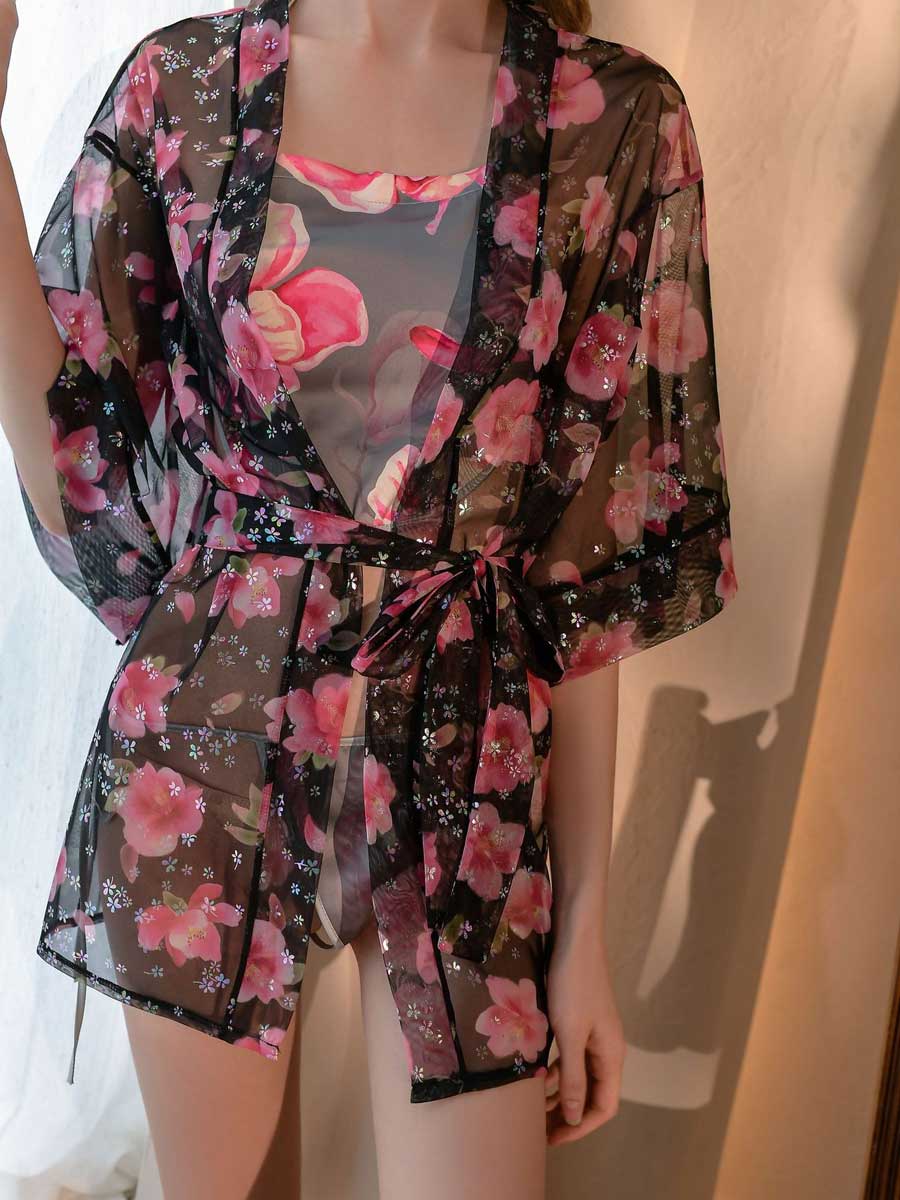 3 Piece Floral Lingerie Robe