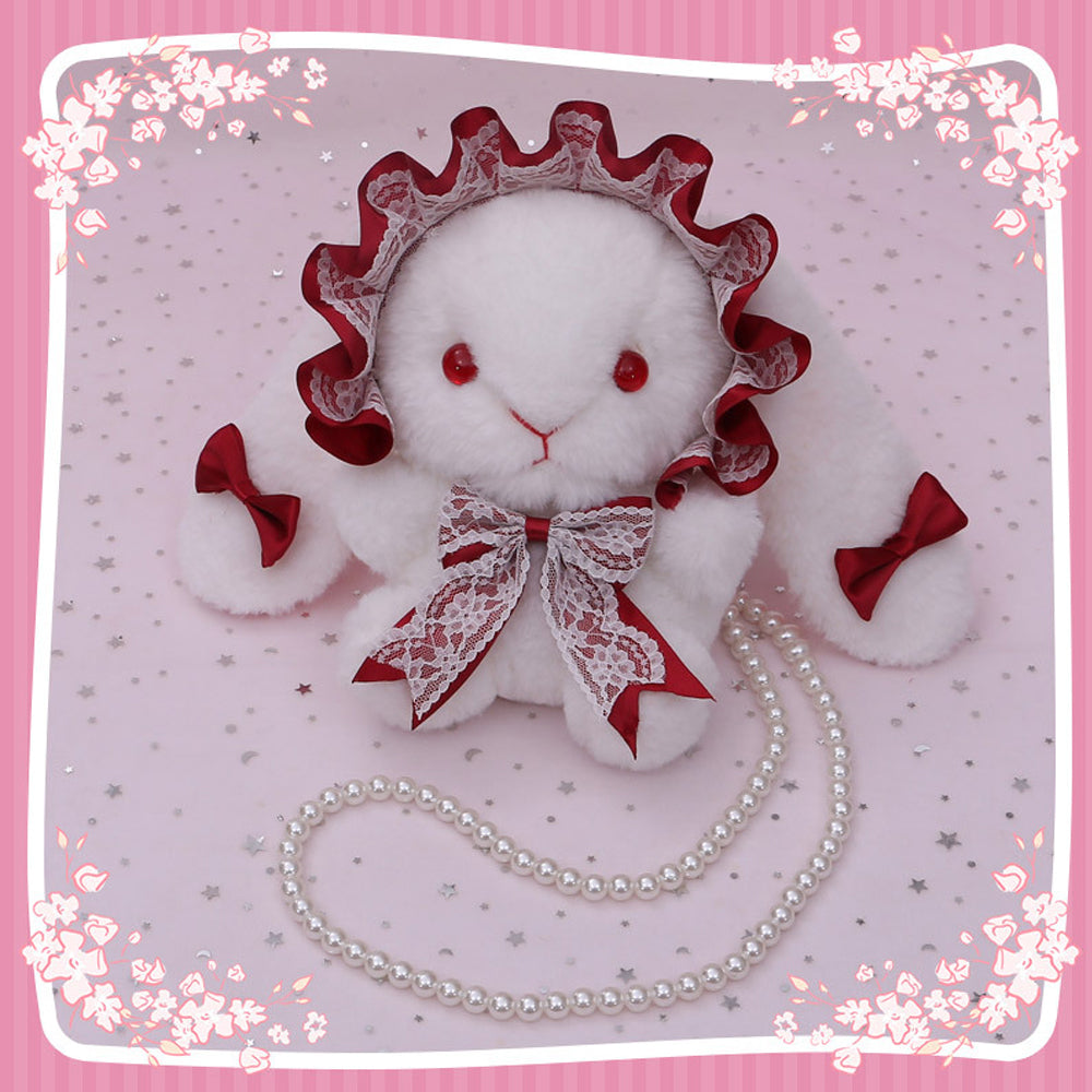 Plush Lolita Bunny Bag Crossbody Lace Bowkont Rabbit Handbag for Easter